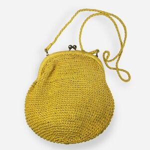 Au Courant Yellow Straw Shoulder Bag Womens Raffia Japan Kisslock